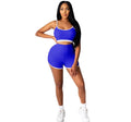 Women Sexy Color Blocking Strap Crop Top And Shorts Two Piece Set